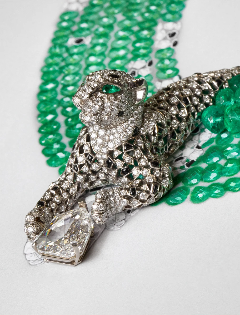 The carat weight of the briolette emeralds in this exceptional piece.
