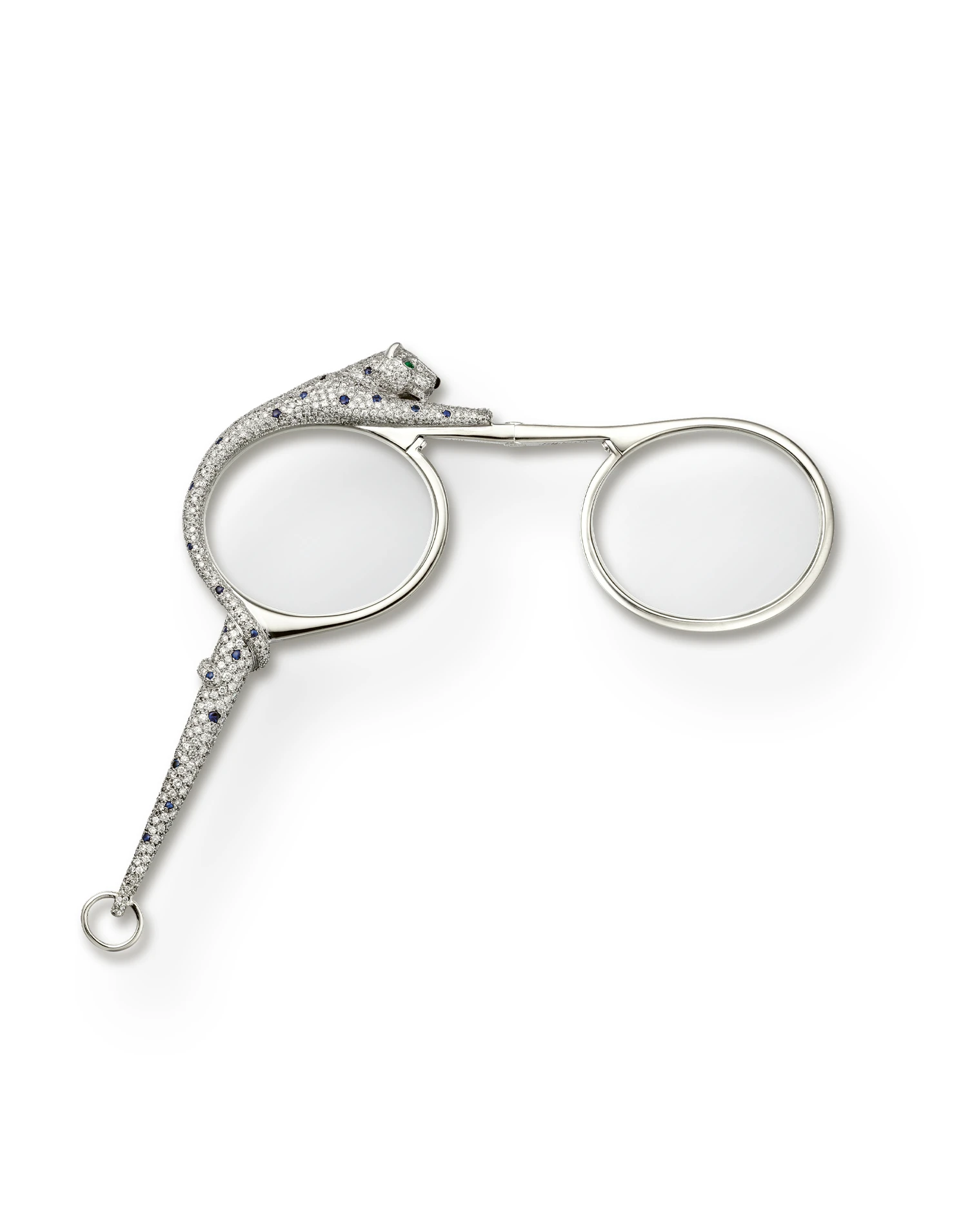 Panthère folding lorgnette, circa 1993, Cartier Collection. Gold, diamonds, sapphires, emeralds, onyx